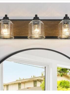 3-Light Farmhouse Vanity Lights Over Mirror Black and Walnut Finish